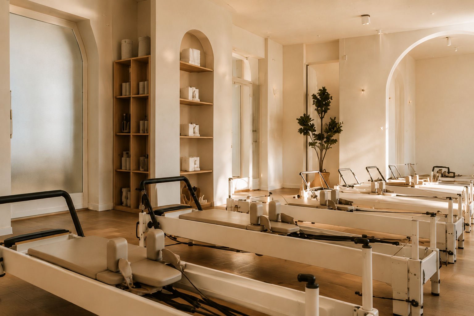 Airy, light-filled Pilates studio interior